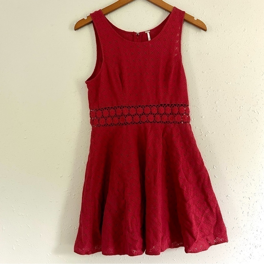 🦋 Free People Pink Burgundy Fit & Flare Lace Cut Out Mini Dress Swiftie Taylor